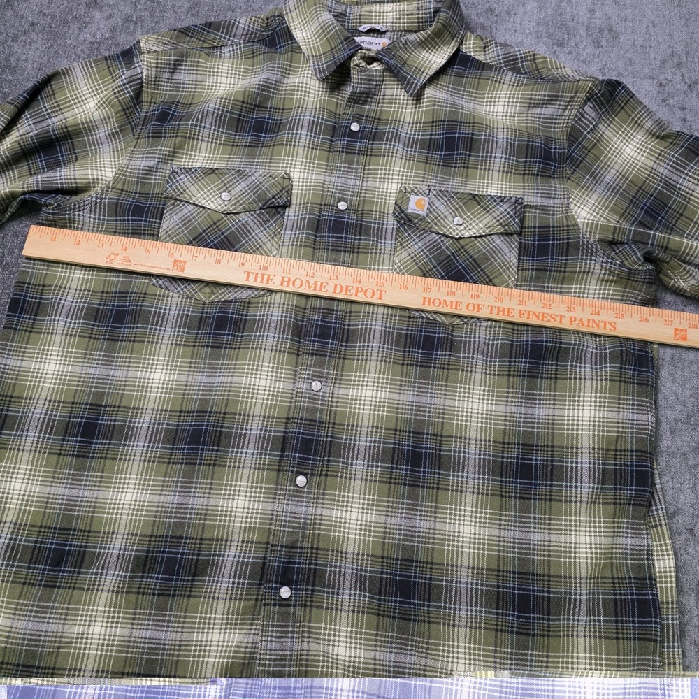 Carhartt Pearl Snap Plaid Flannel Shirt Mens XXL 2XL Green Rugged Cowboy Rodeo - Picture 2 of 10